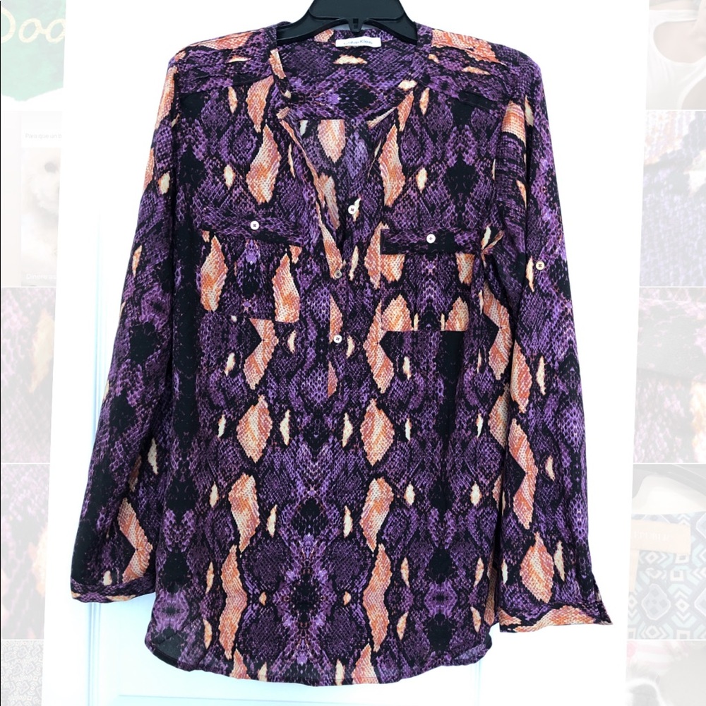 Womens Calvin Klein Snake Print Top Long Sleeve L